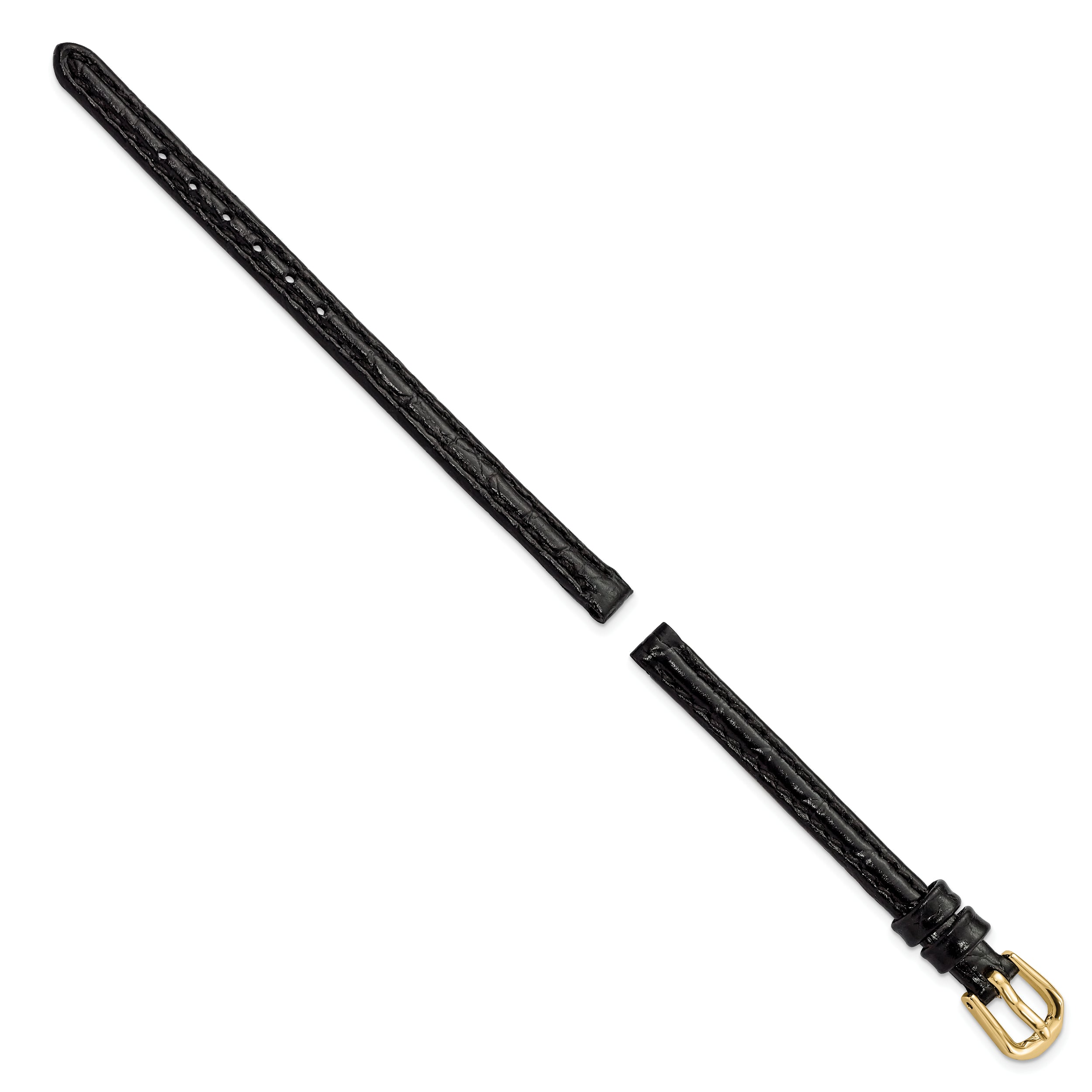 6mm Black Alligator Grain Leather with Gold-tone Buckle 6.75 inch Watch Band