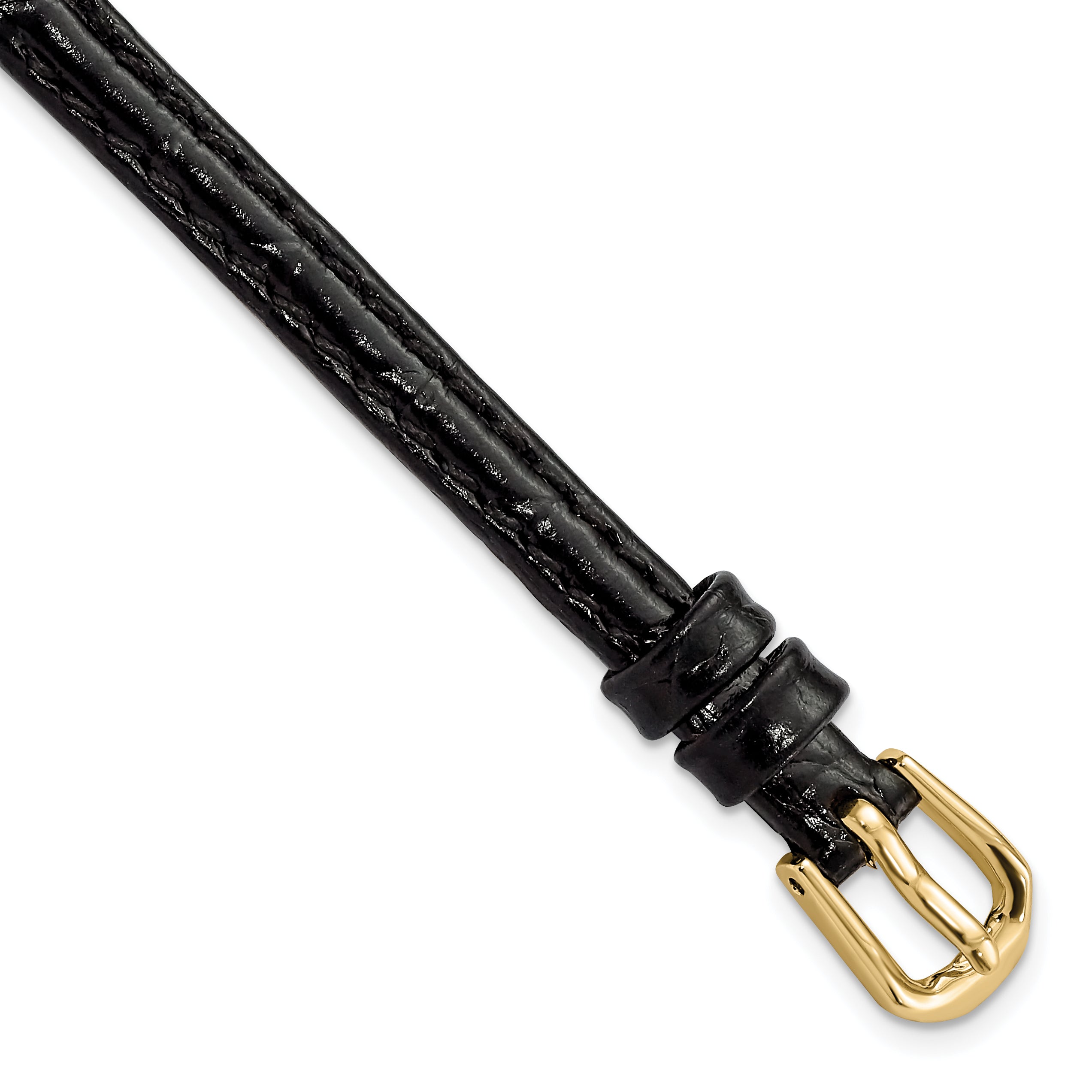 6mm Black Alligator Grain Leather with Gold-tone Buckle 6.75 inch Watch Band