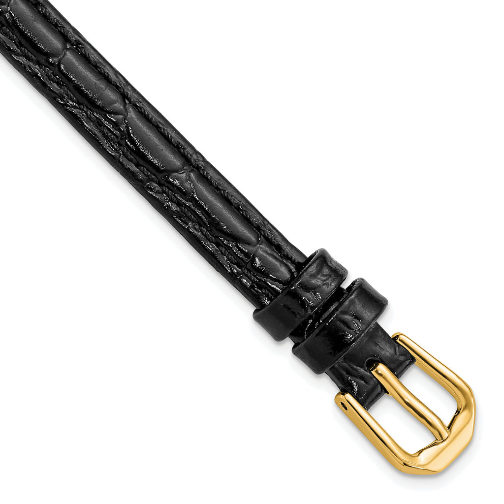 10mm Black Alligator Grain Leather with Gold-tone Buckle 6.75 inch Watch Band