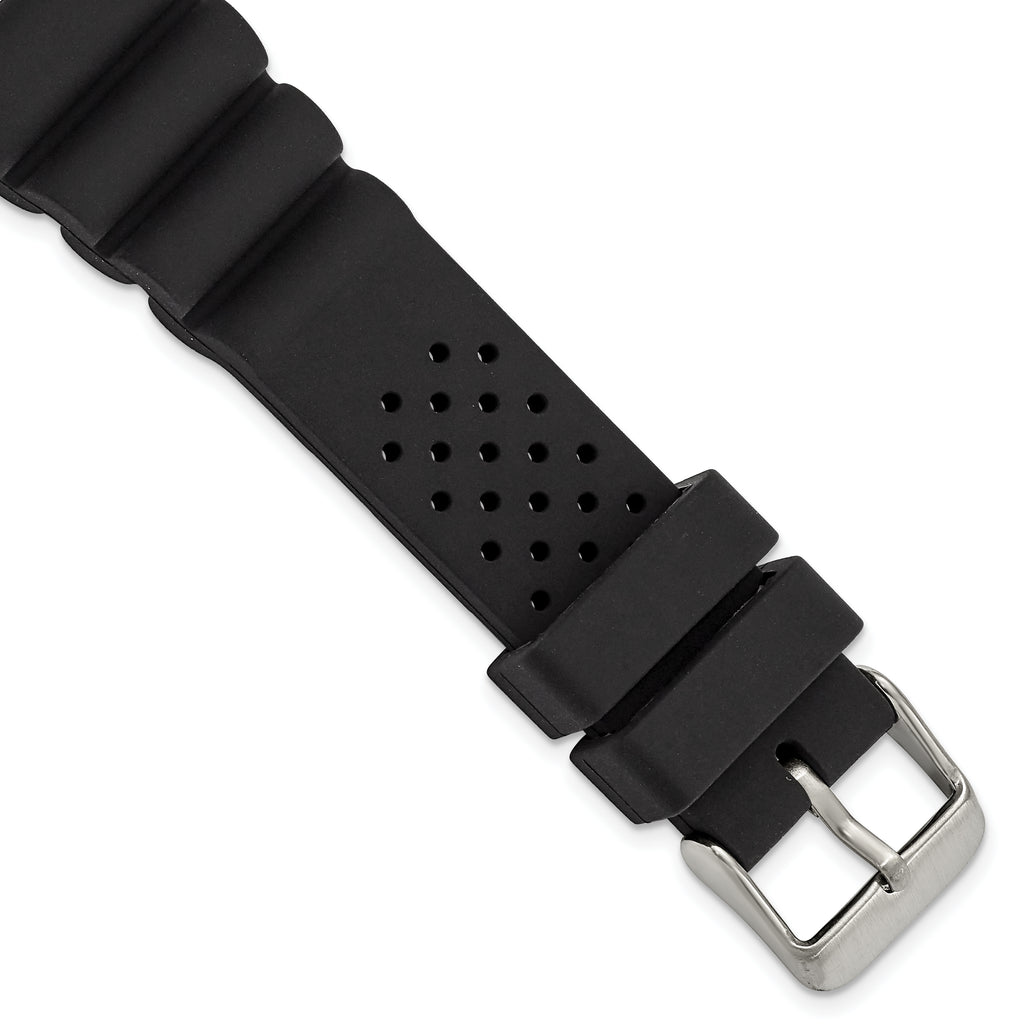 18mm Black Casio-Style Silicone Rubber with Brushed Stainless Steel Buckle 8.5 inch Watch Band