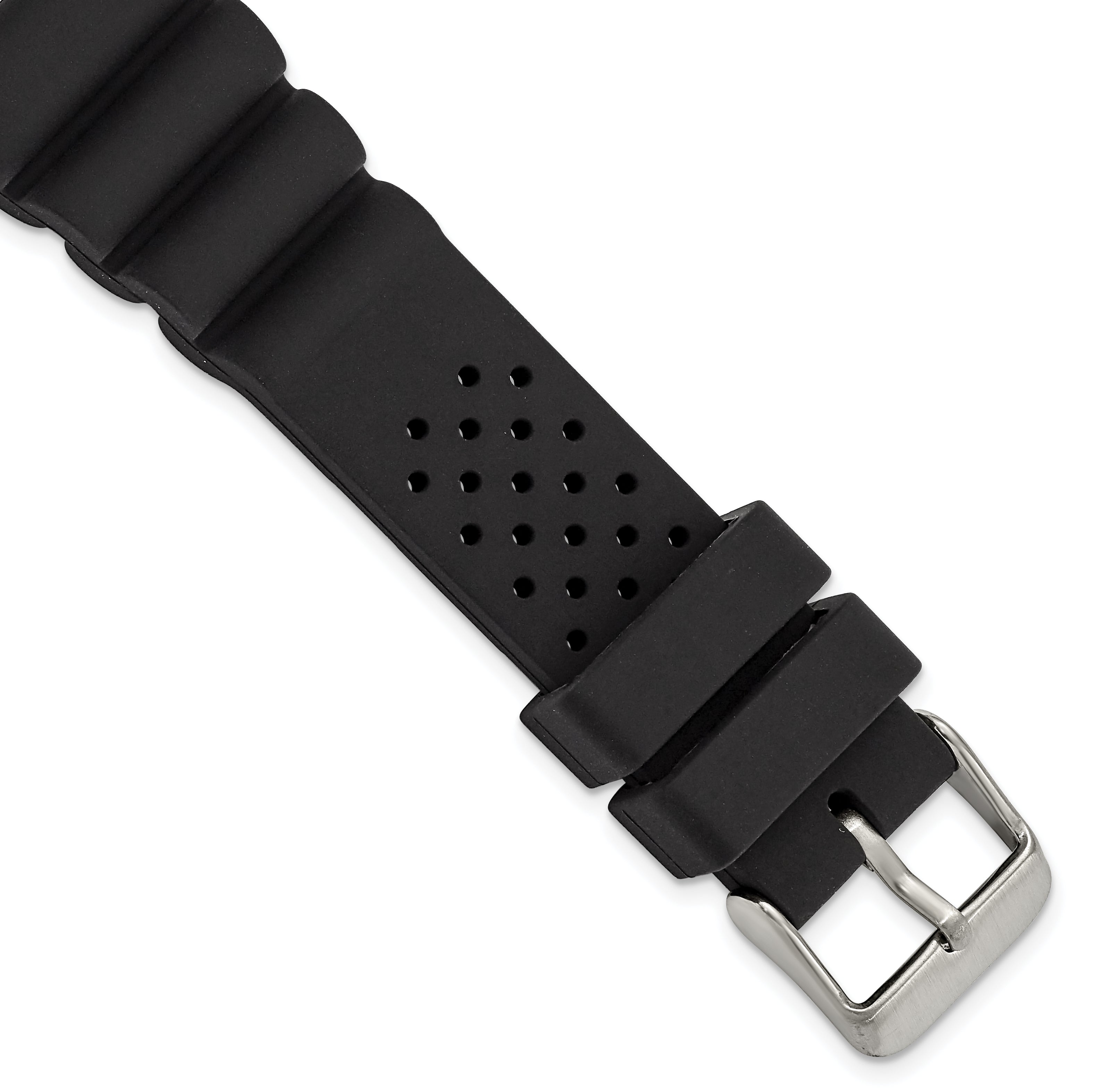 18mm Black Casio-Style Silicone Rubber with Brushed Stainless Steel Buckle 8.5 inch Watch Band