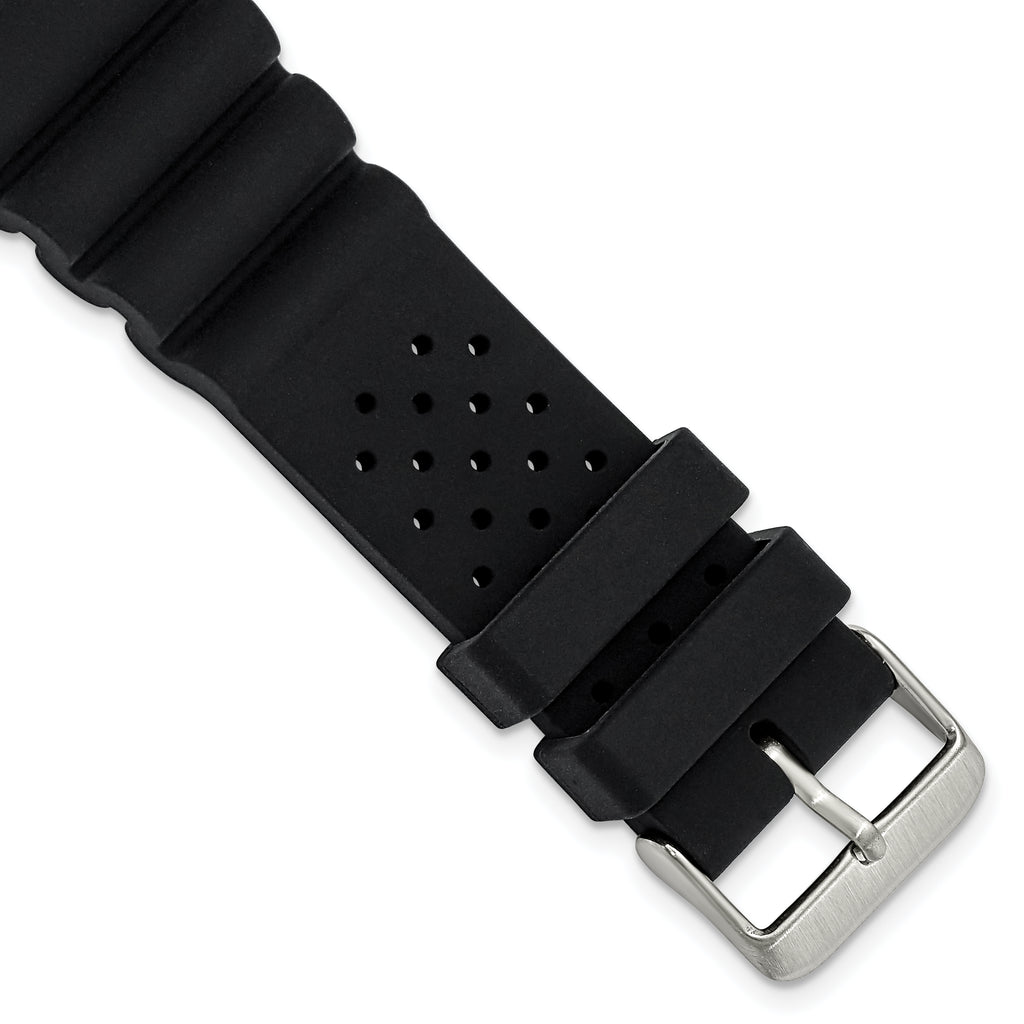 18mm Black Casio-Style Silicone Rubber with Brushed Stainless Steel Buckle 8.5 inch Watch Band