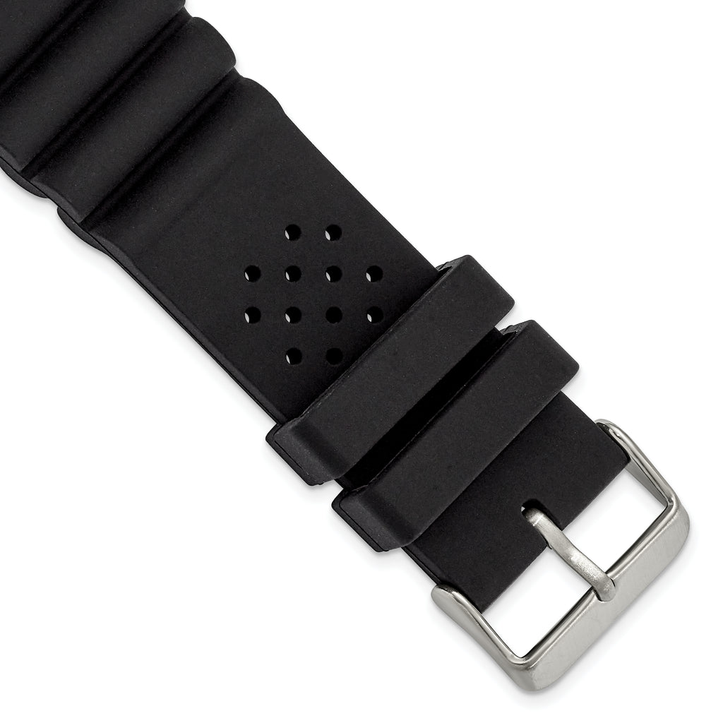 18mm Black Casio-Style Silicone Rubber with Brushed Stainless Steel Buckle 8.5 inch Watch Band