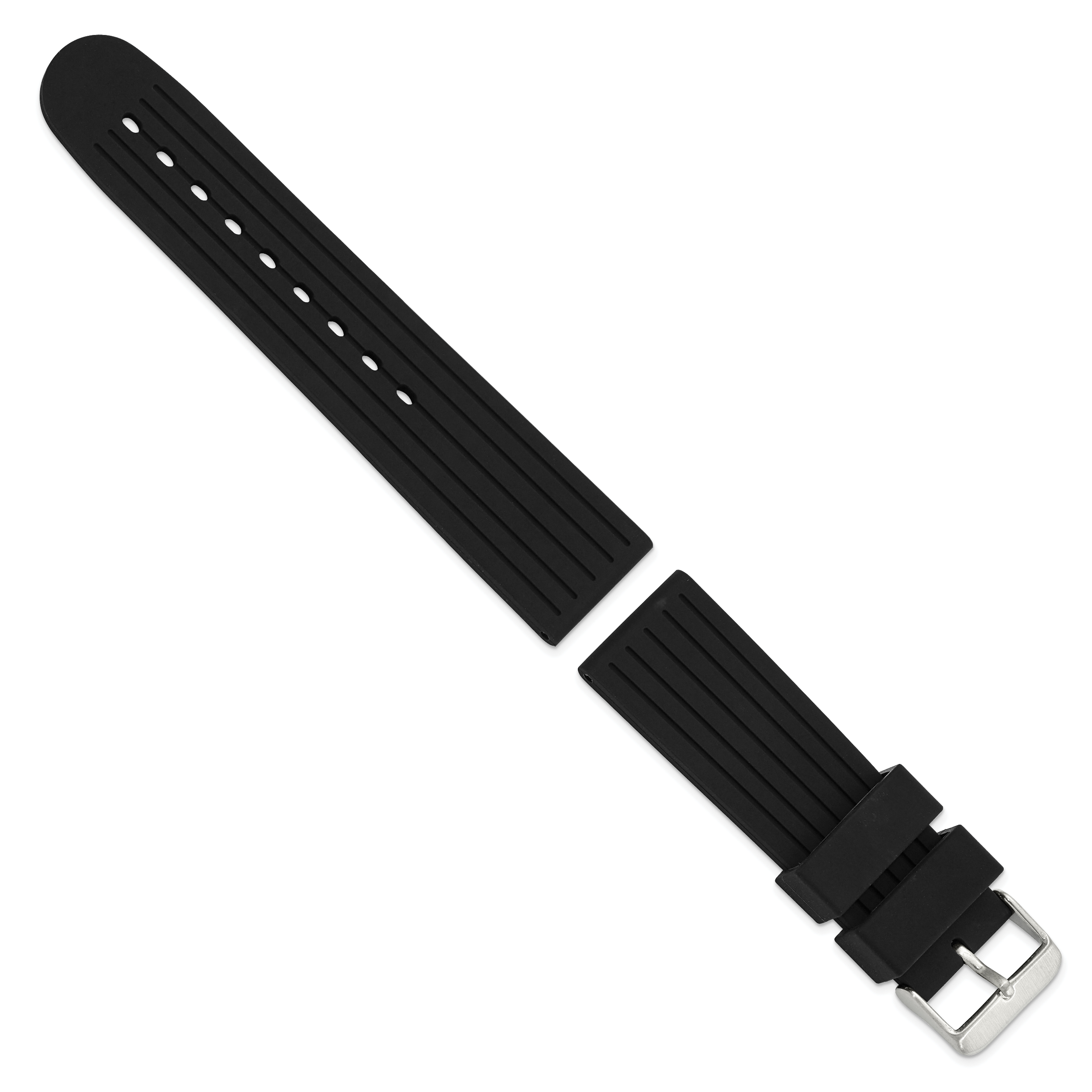 Black Striped Silicone Watch Band in Stainless Steel Buckle, 22mm Secondary image