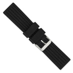 DeBeer 20mm Black Striped Silicone Rubber with Brushed Stainless Steel Buckle 8 inch Watch Band