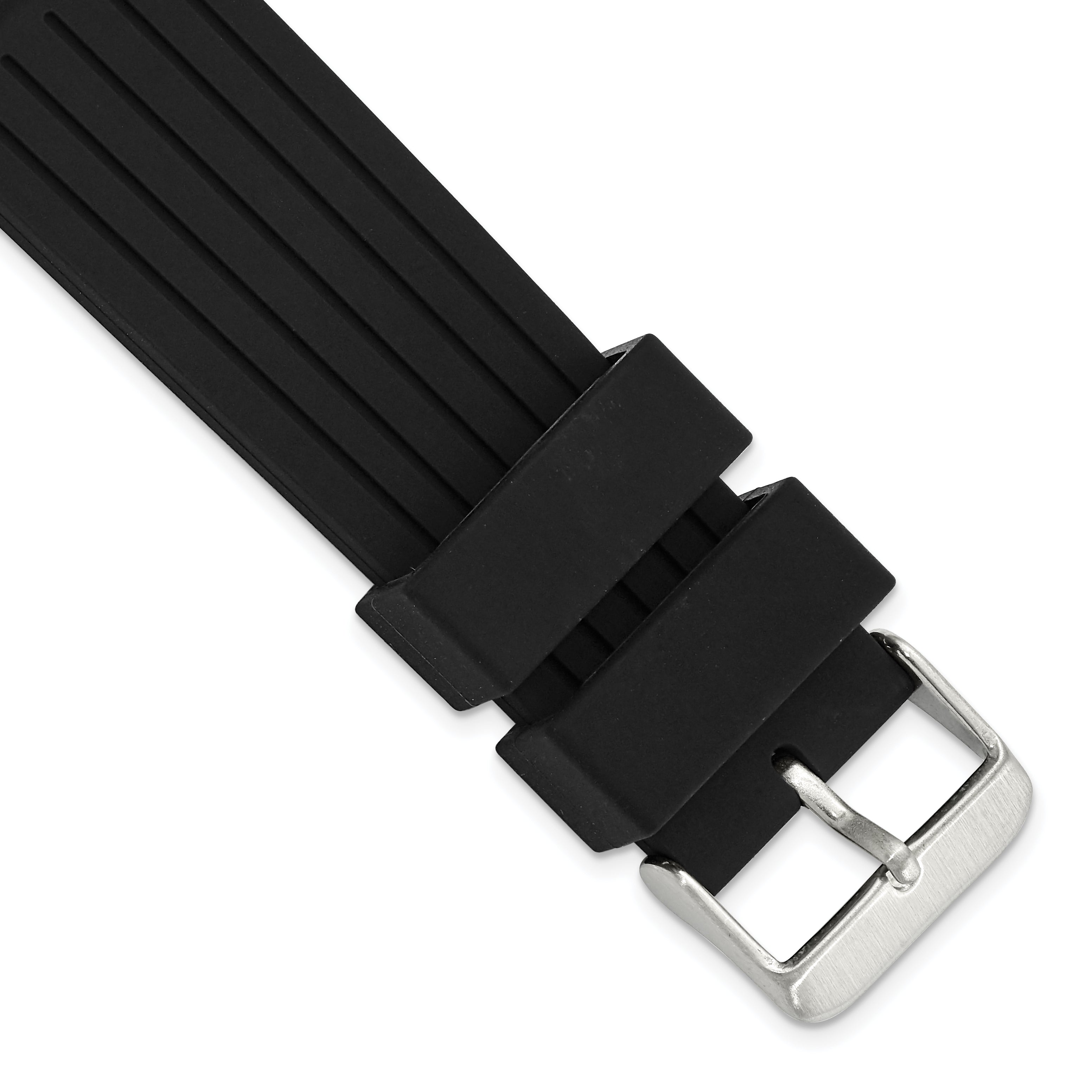 20mm Black Striped Silicone Rubber with Brushed Stainless Steel Buckle 8 inch Watch Band Main image