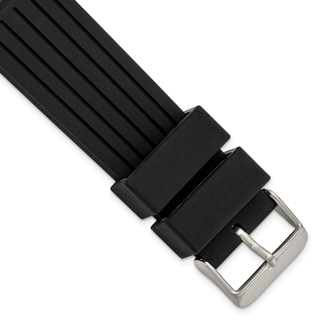 Black Striped Silicone Watch Band in Stainless Steel Buckle, 22mm
