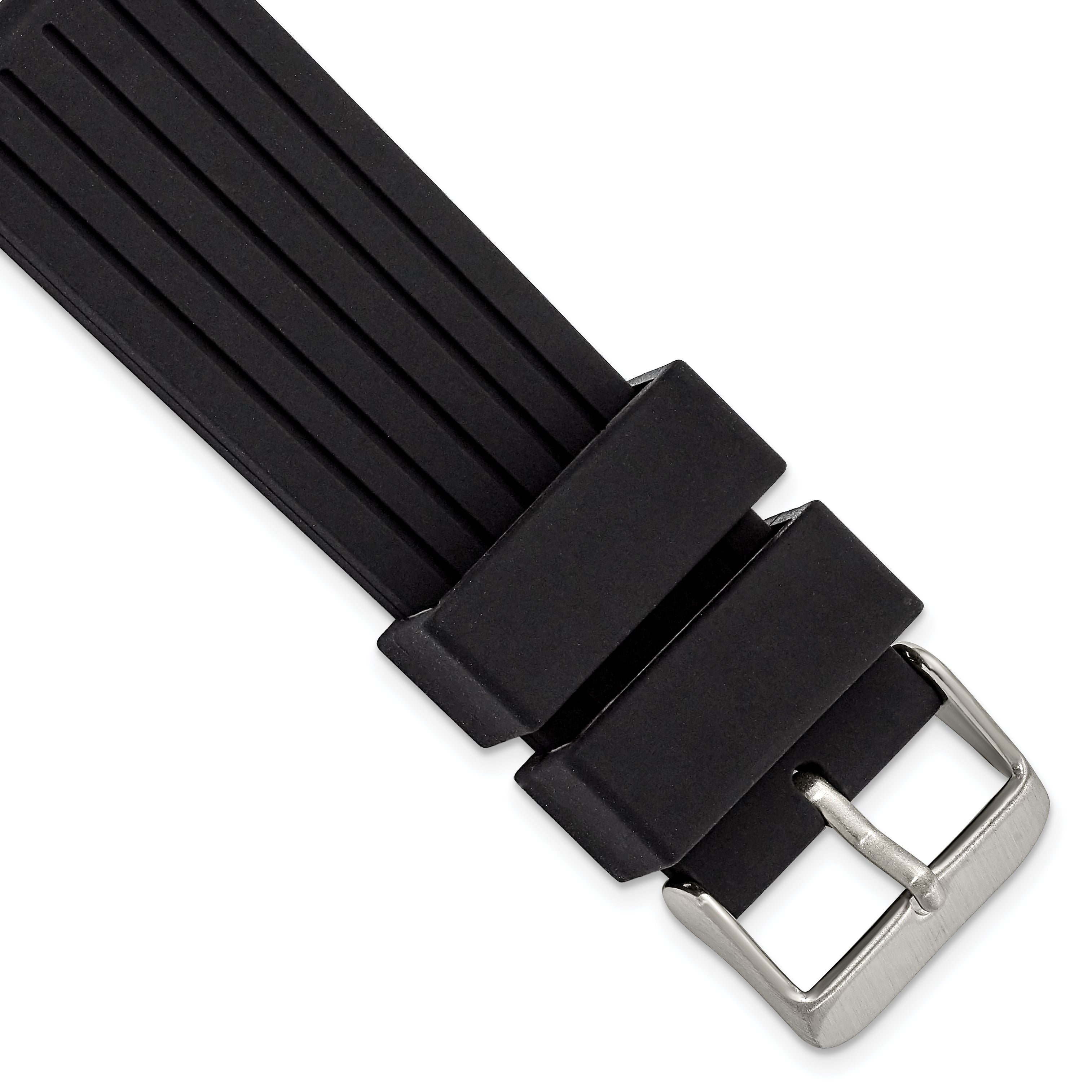 Black Striped Silicone Watch Band in Stainless Steel Buckle, 22mm