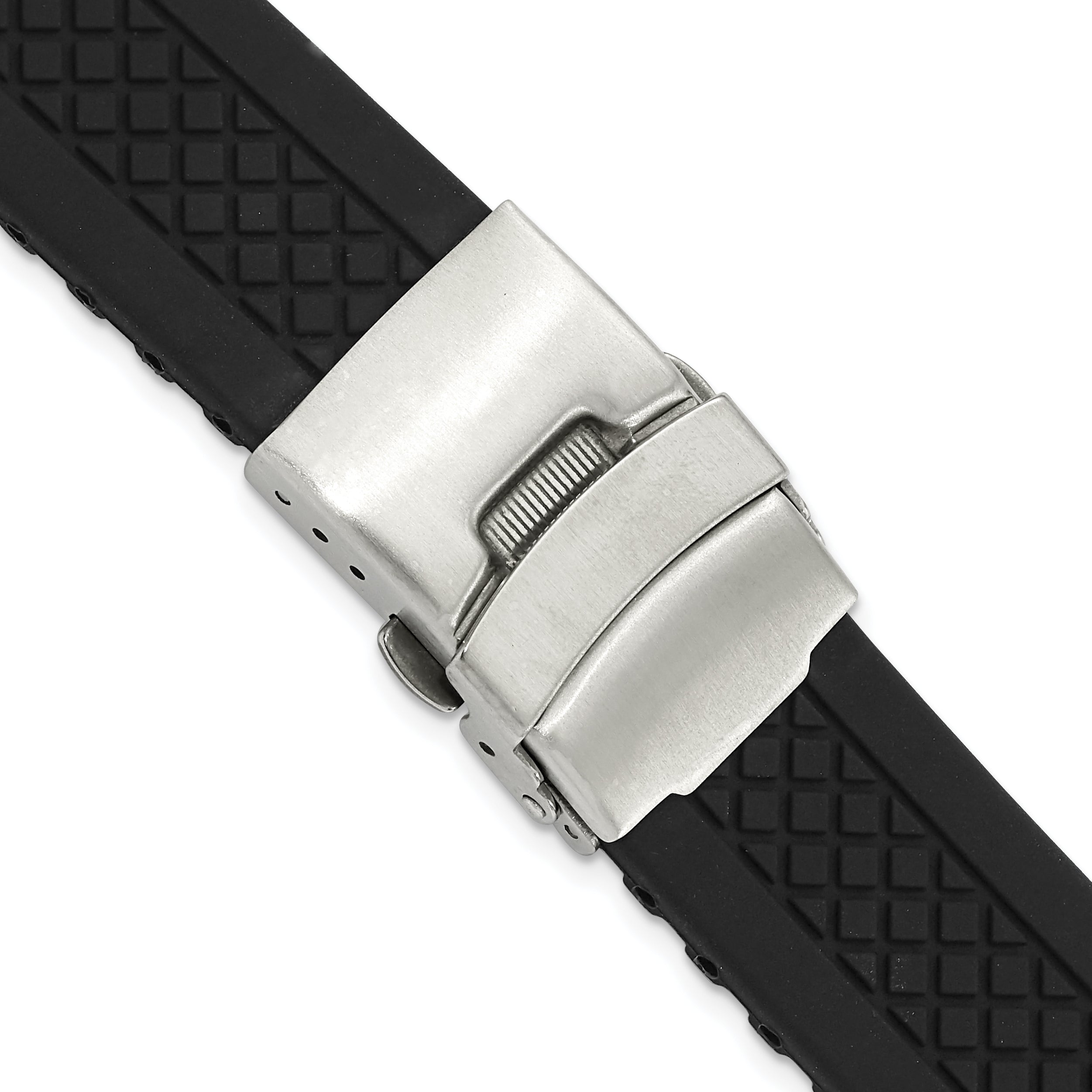20mm Diver's Style Black Lattice Design Silicone Rubber with Brushed Stainless Steel Deployment Buckle 7.25 inch Watch Band Main image
