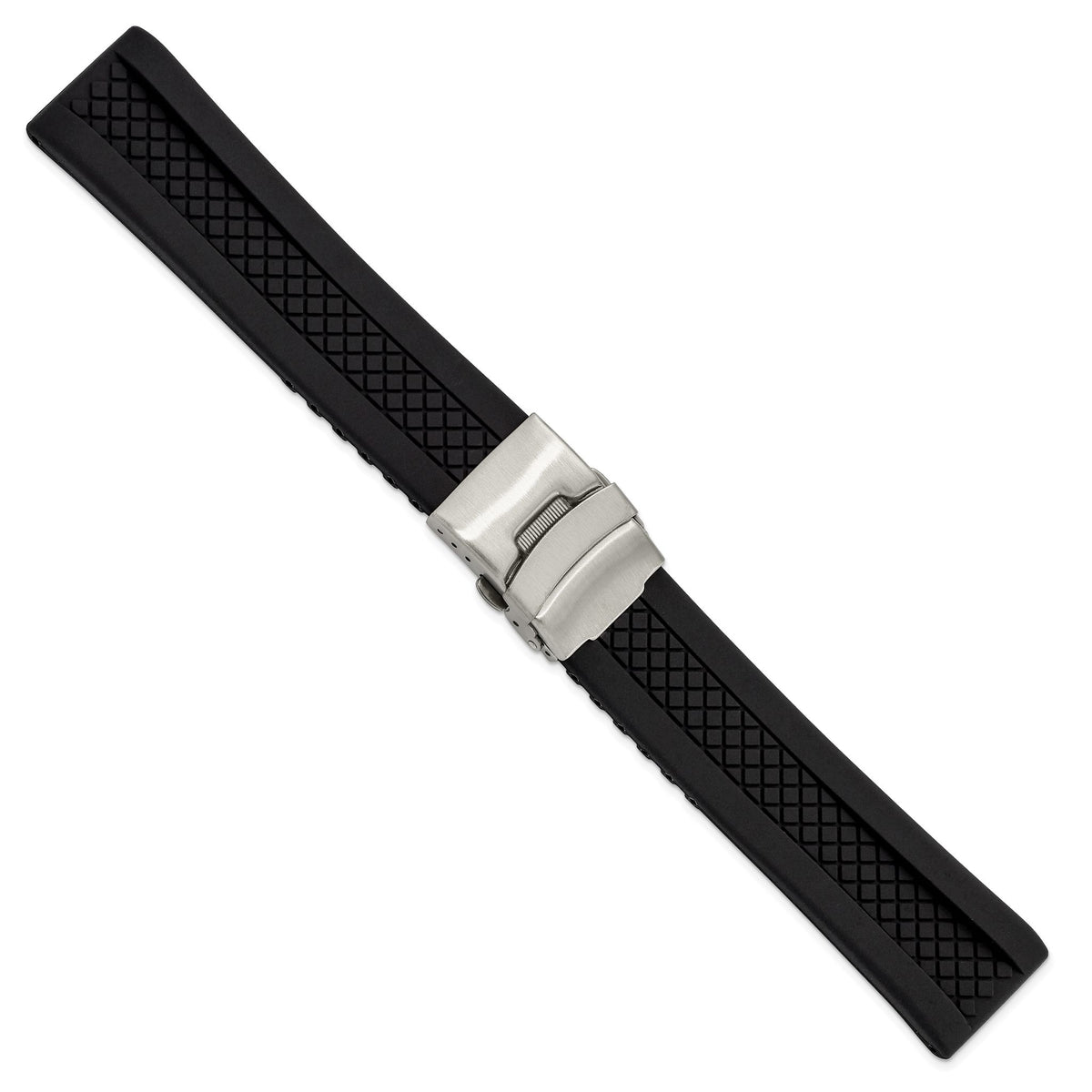 Lattice Diver's Watch Band in Black Silicone with Silver-Tone Buckle - Sophia Jewelers