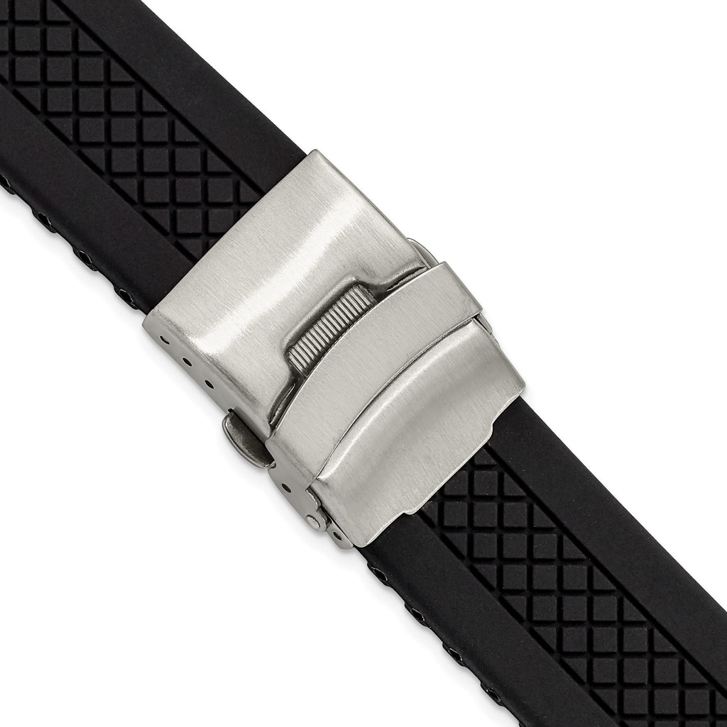 Lattice Diver's Watch Band in Black Silicone with Silver-Tone Buckle - Sophia Jewelers