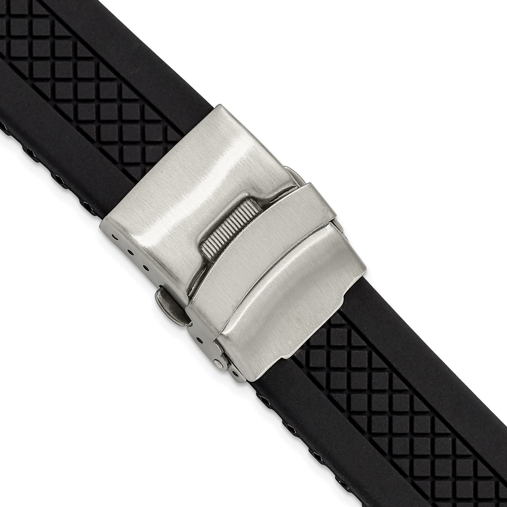 Diver's Style Watch Band in Black Silicone Rubber, 20mm