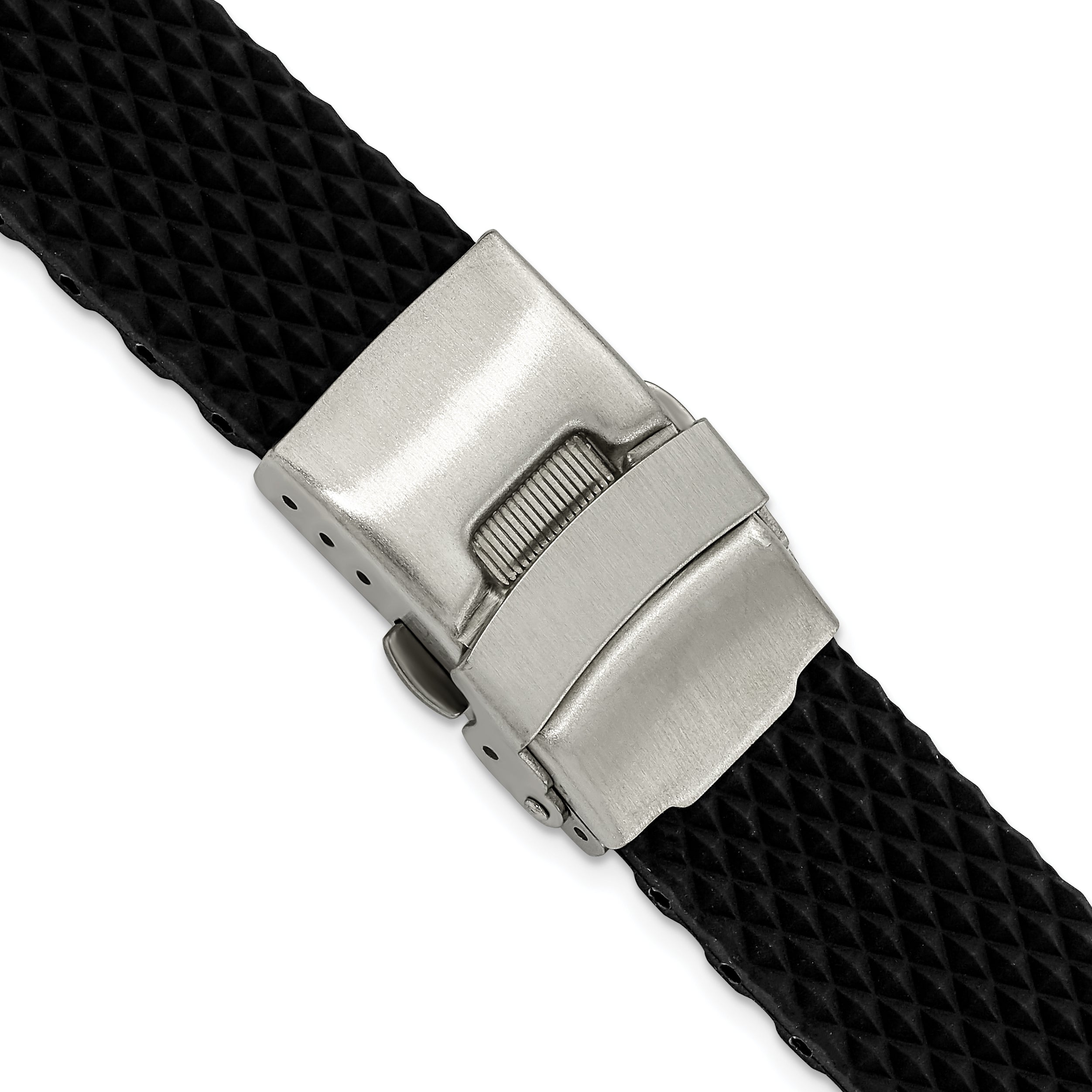 18mm Black Textured Silicone Rubber with Brushed Stainless Steel Deployment Buckle 7.5 inch Watch Band Main image