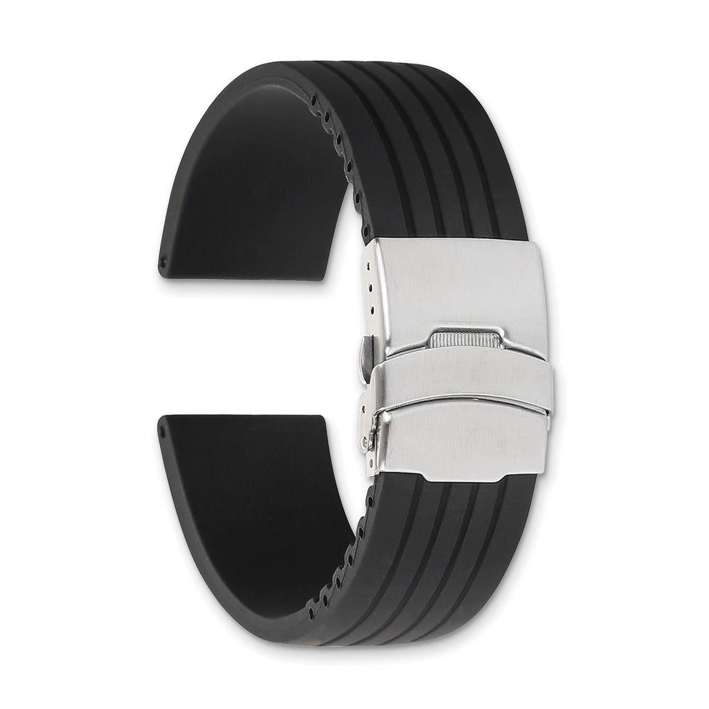 Black Silicone Watch Band with Silver-Tone Buckle 24mm