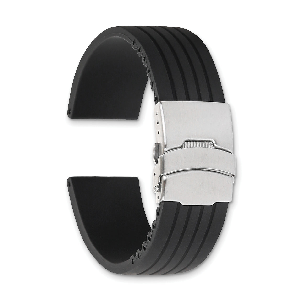 Black Silicone Watch Band with Silver-Tone Buckle 24mm