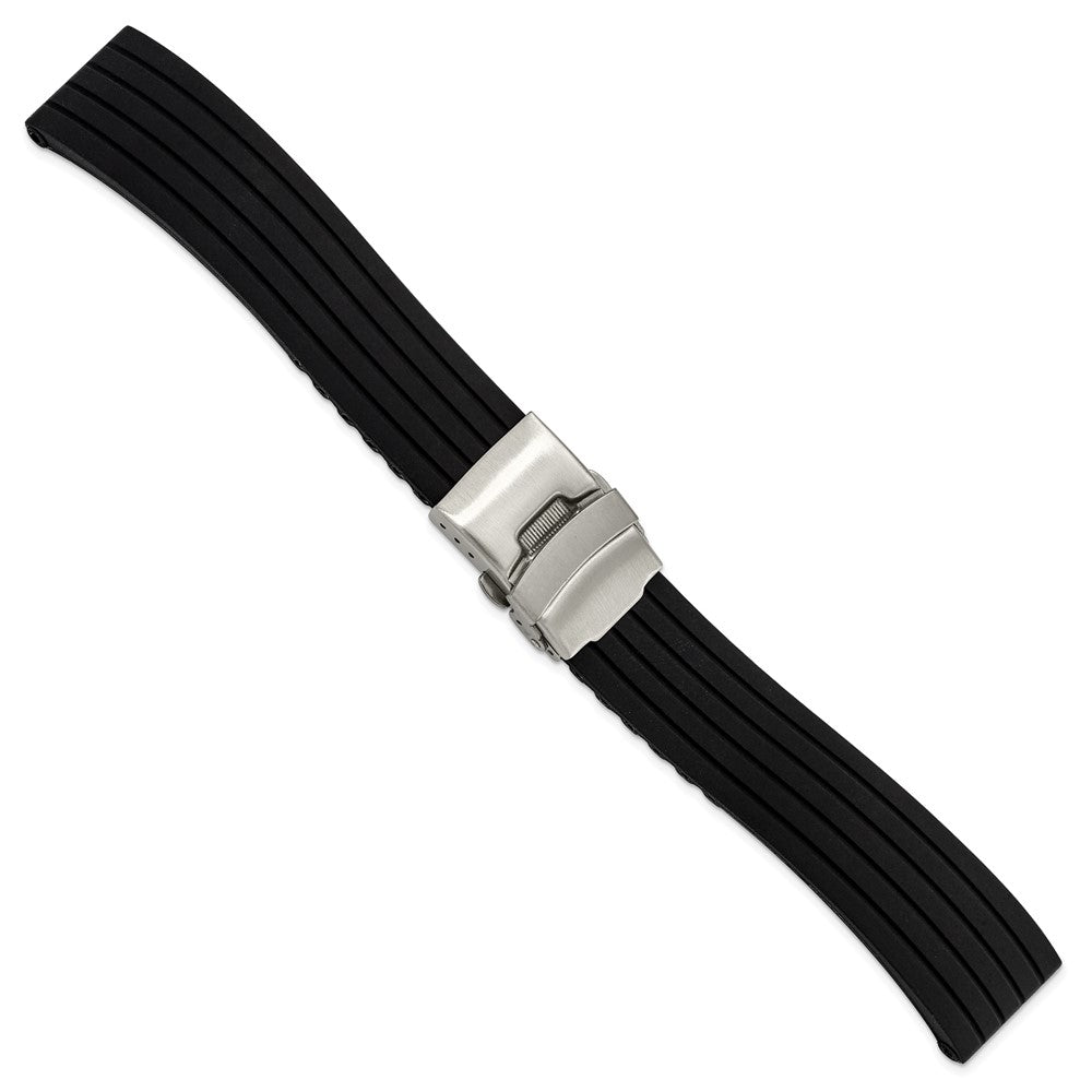 Black Striped Deployment Watch Band in Silicone Rubber, Brushed - Sophia Jewelers