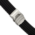 Black Striped Deployment Watch Band in Silicone Rubber, Brushed - Sophia Jewelers
