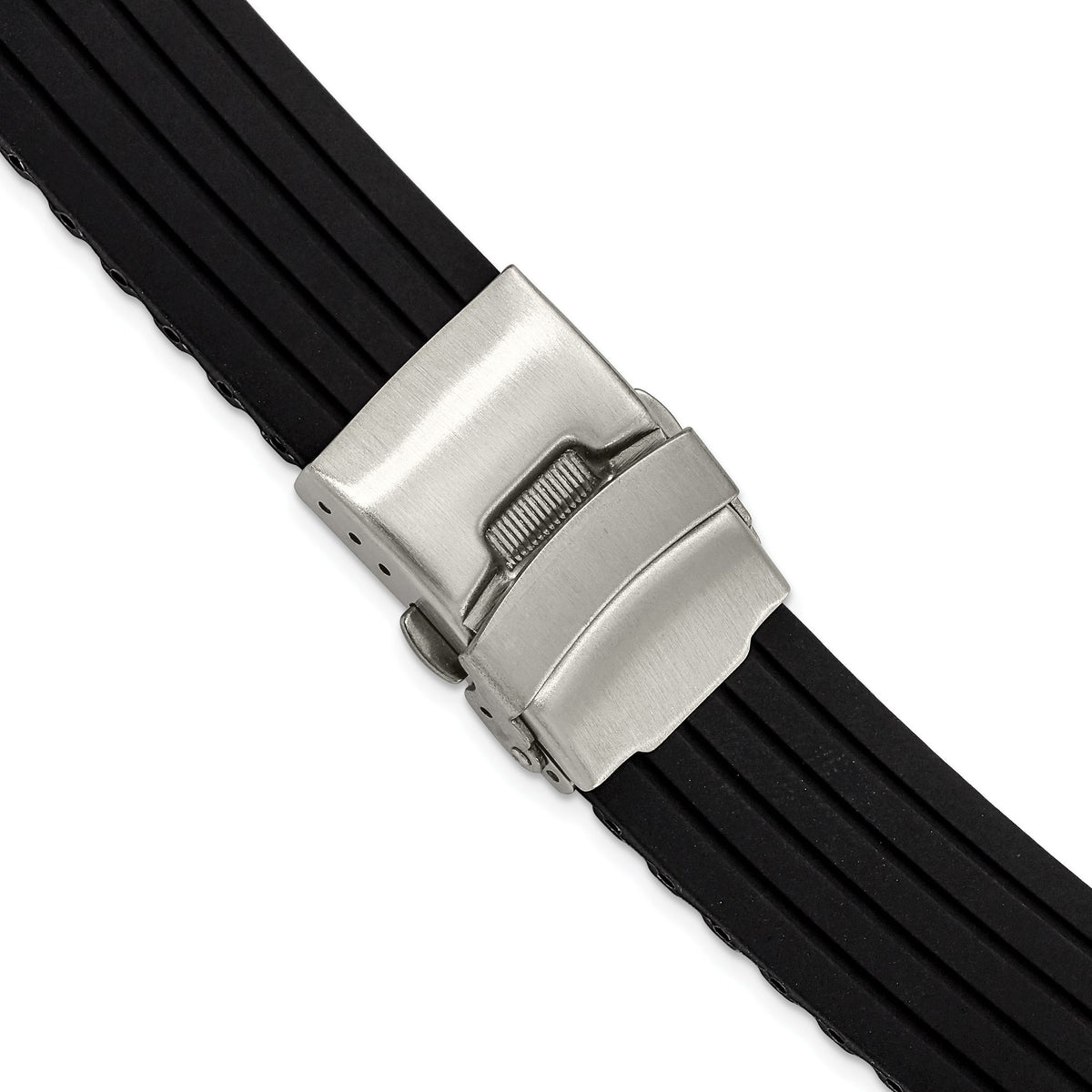 Black Striped Deployment Watch Band in Silicone Rubber, Brushed - Sophia Jewelers