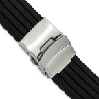 Oris-Style Striped Watch Band in Black Silicone Rubber, 22mm
