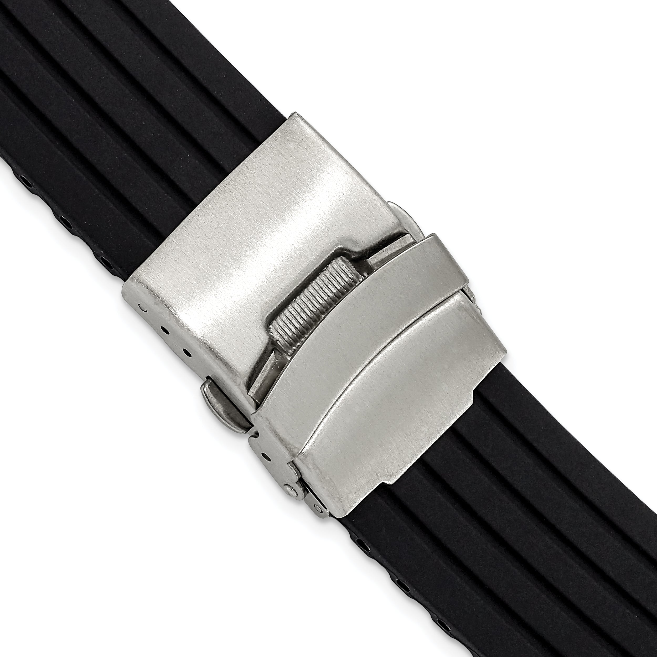 Oris-Style Striped Watch Band in Black Silicone Rubber, 22mm