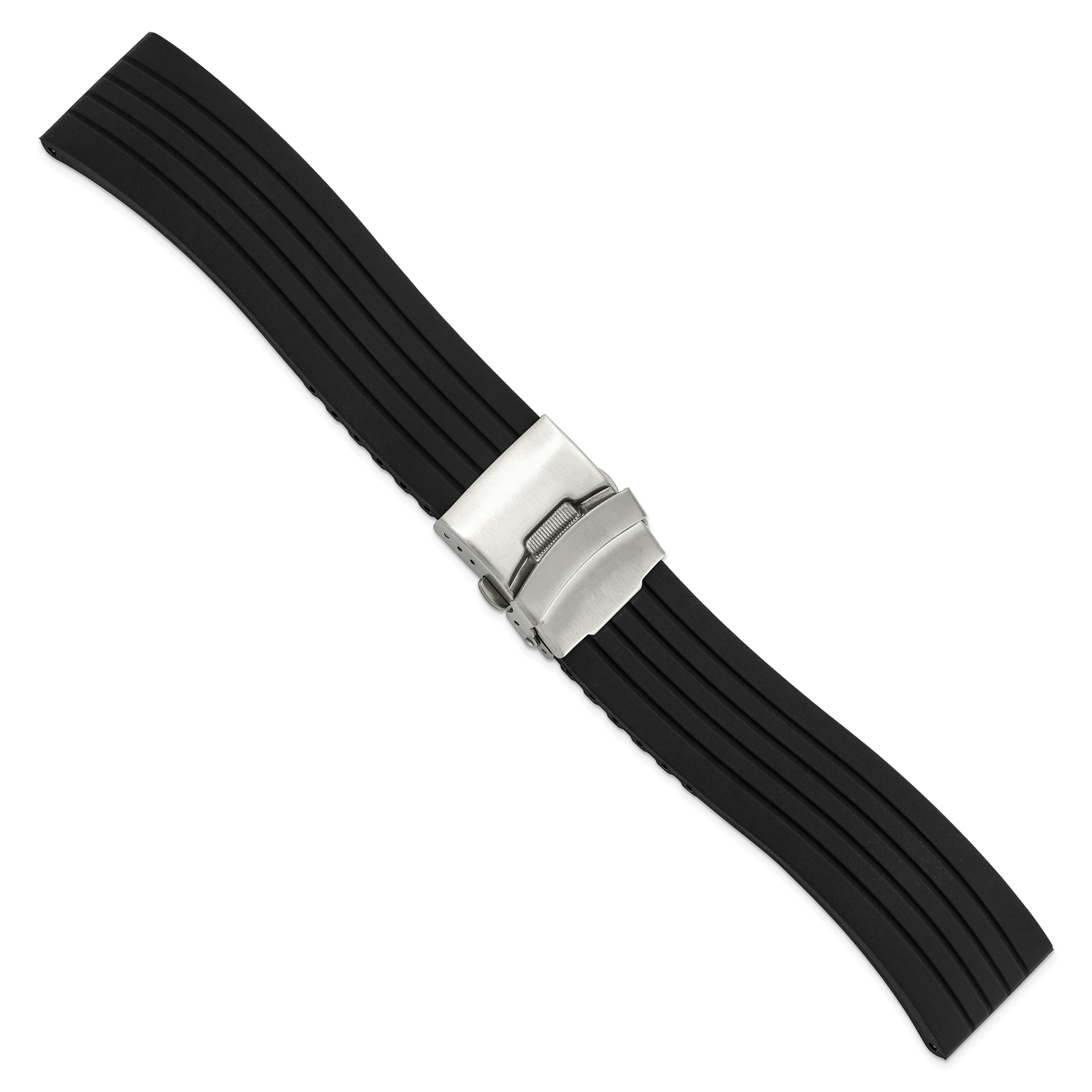Black Silicone Watch Band with Silver-Tone Buckle 24mm