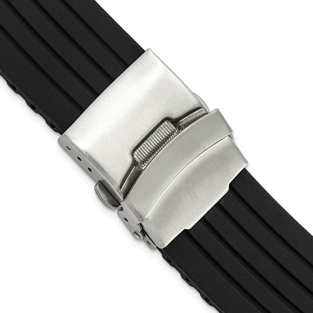 Black Striped Deployment Watch Band in Silicone Rubber, Brushed - Sophia Jewelers