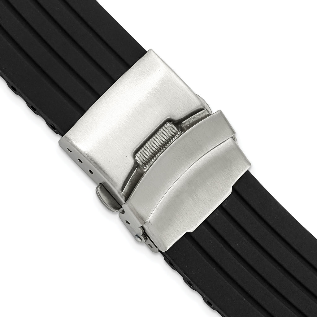 Black Silicone Watch Band with Silver-Tone Buckle 24mm