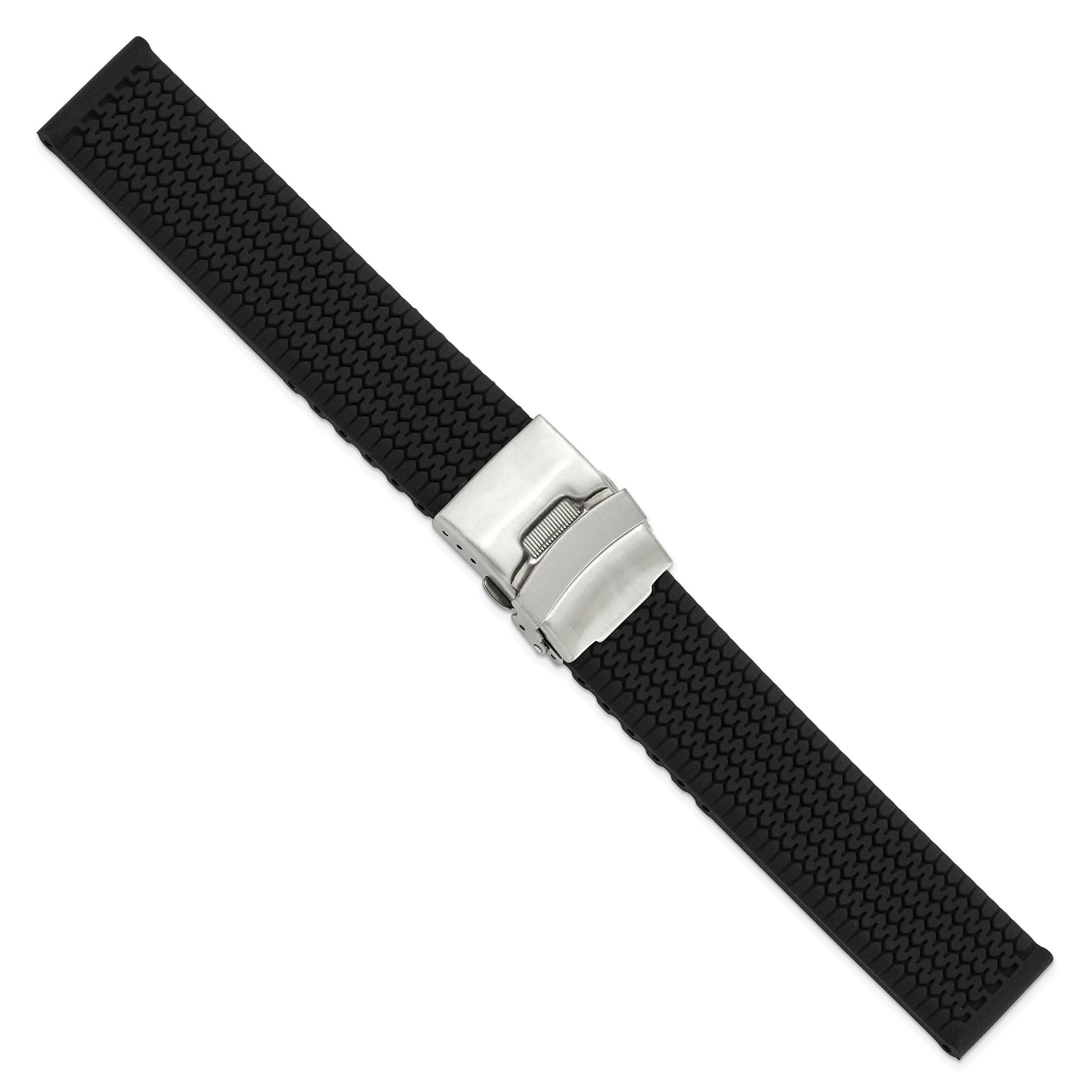 Black Tread Silicone Watch Band with Stainless Steel Buckle, 22mm Secondary image