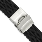 20mm Black Tread Design Silicone Rubber with Brushed Stainless Steel Deployment Buckle 7.25 inch Watch Band