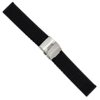 DeBeer 22mm Black Tread Design Silicone Rubber with Brushed Stainless Steel Deployment Buckle 7.25 inch Watch Band