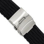 Black Tread Silicone Watch Band with Stainless Steel Buckle, 22mm