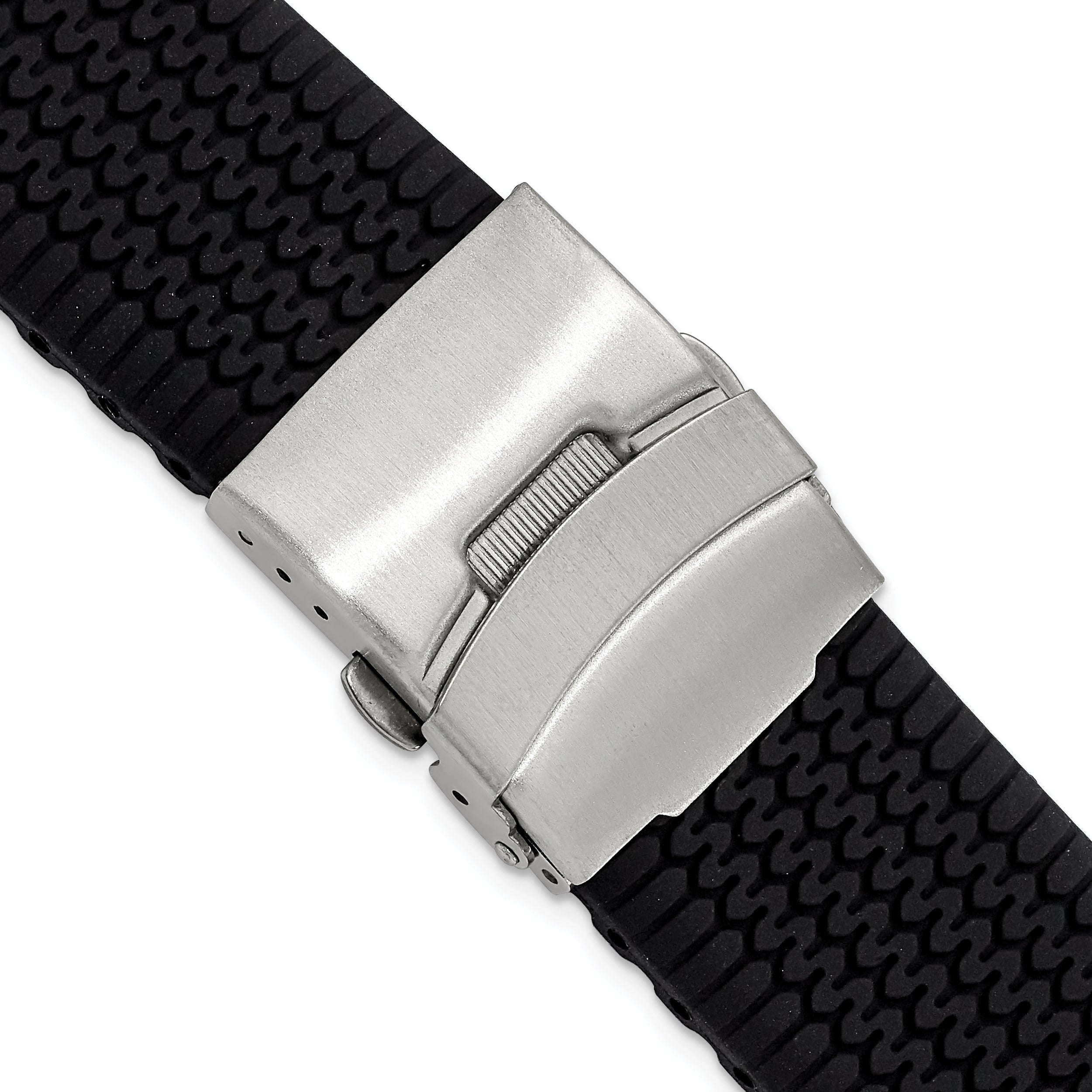 Black Tread Silicone Watch Band with Stainless Steel Buckle, 22mm