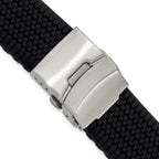 DeBeer 22mm Black Tread Design Silicone Rubber with Brushed Stainless Steel Deployment Buckle 7.25 inch Watch Band