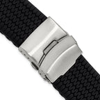 Black Tread Silicone Watch Band with Stainless Steel Buckle, 22mm