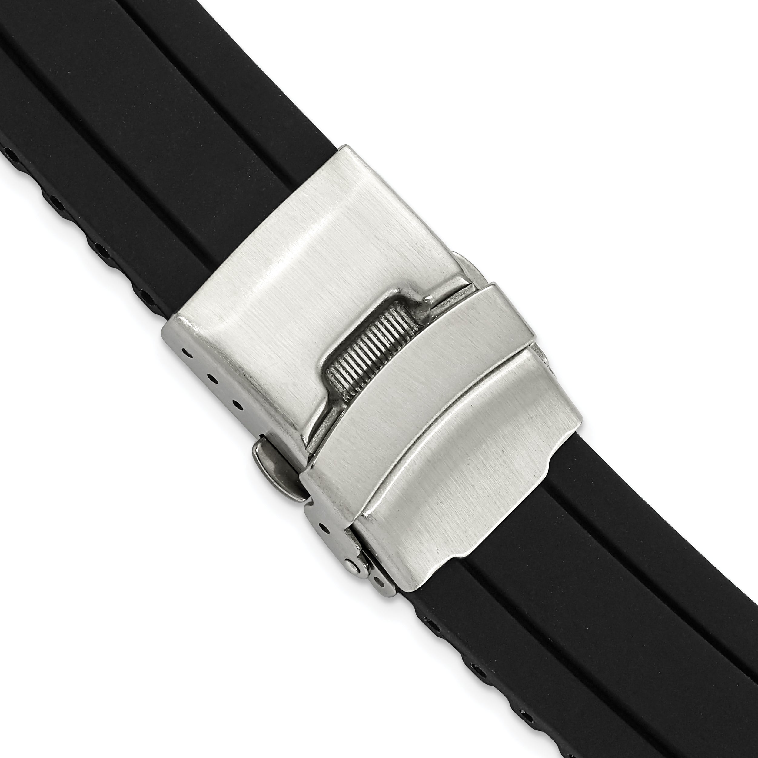 20mm Oyster Style Black Link Design Silicone Rubber with Brushed Stainless Steel Deployment Buckle 7.5 inch Watch Band Main image