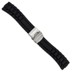 DeBeer 22mm Oyster Style Black Link Design Silicone Rubber with Brushed Stainless Steel Deployment Buckle 7.5 inch Watch Band