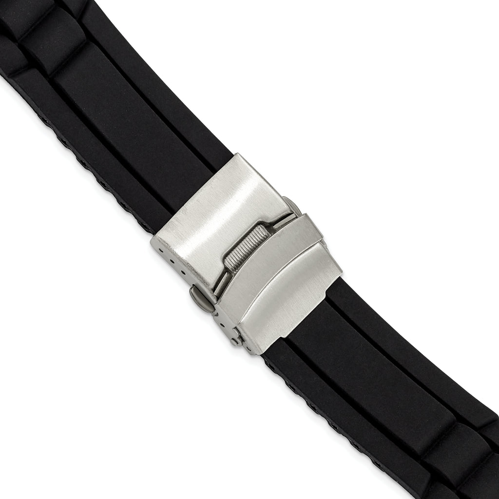 Oyster-Style Watch Band in Black Silicone, 22mm