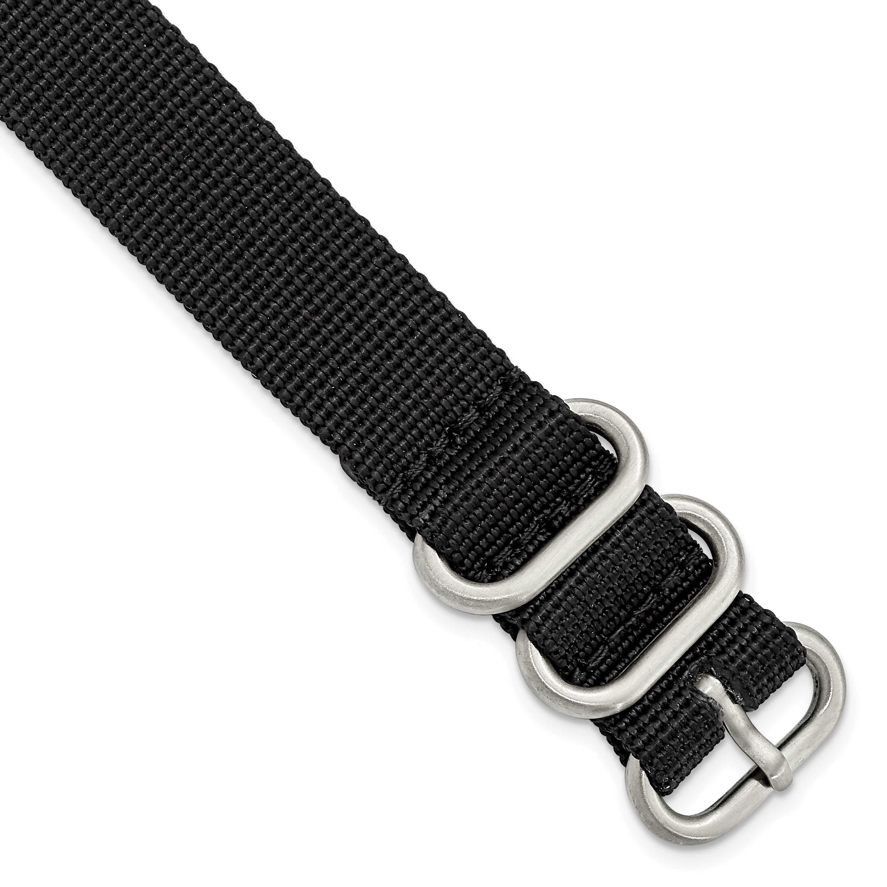 18mm One-Piece Black Military Ballistic G10 Nylon with Brushed Stainless Steel Buckle 10.75 inch Watch Band