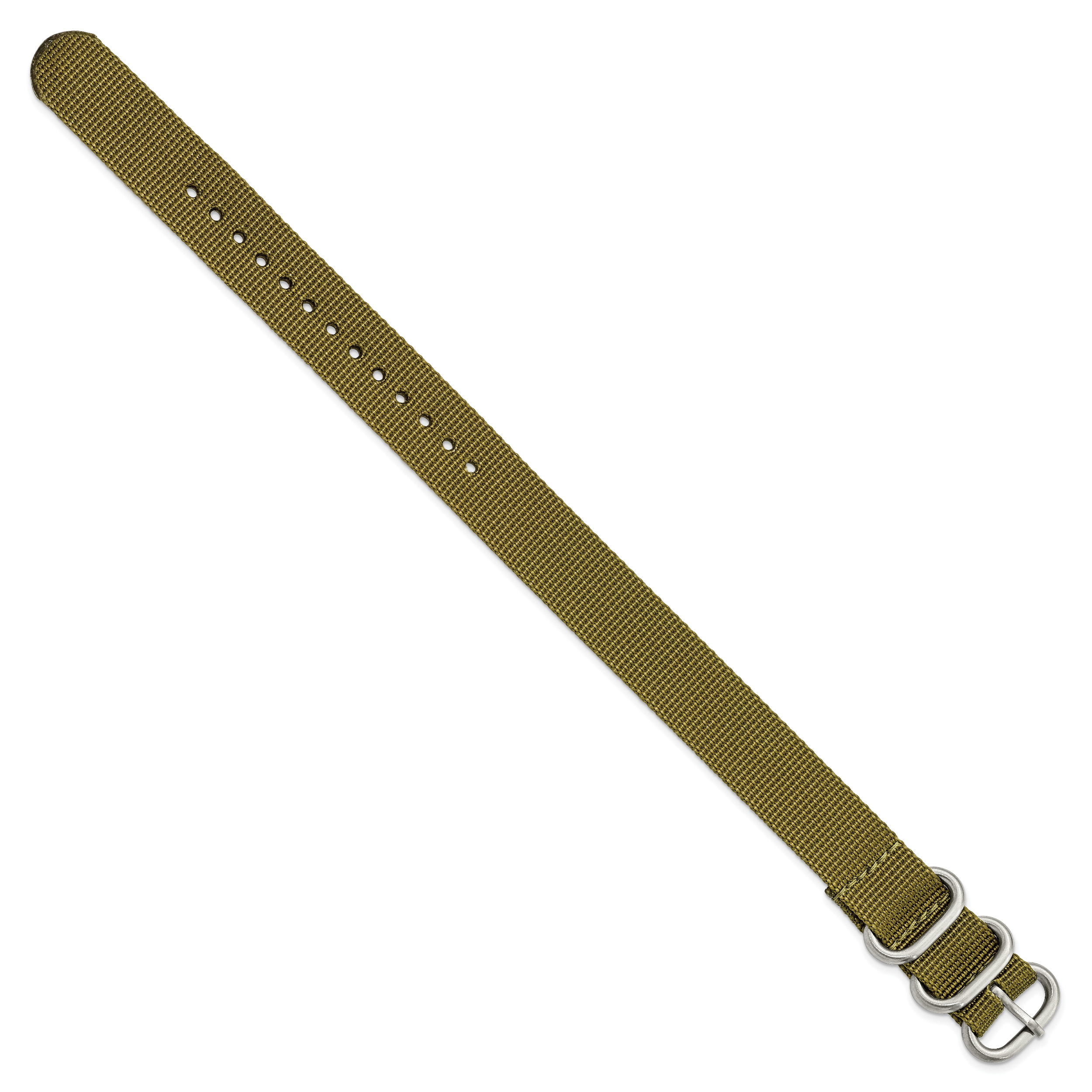 18mm One-Piece Olive Green Military Ballistic G10 Nylon with Brushed Stainless Steel Buckle 10.75 inch Watch Band