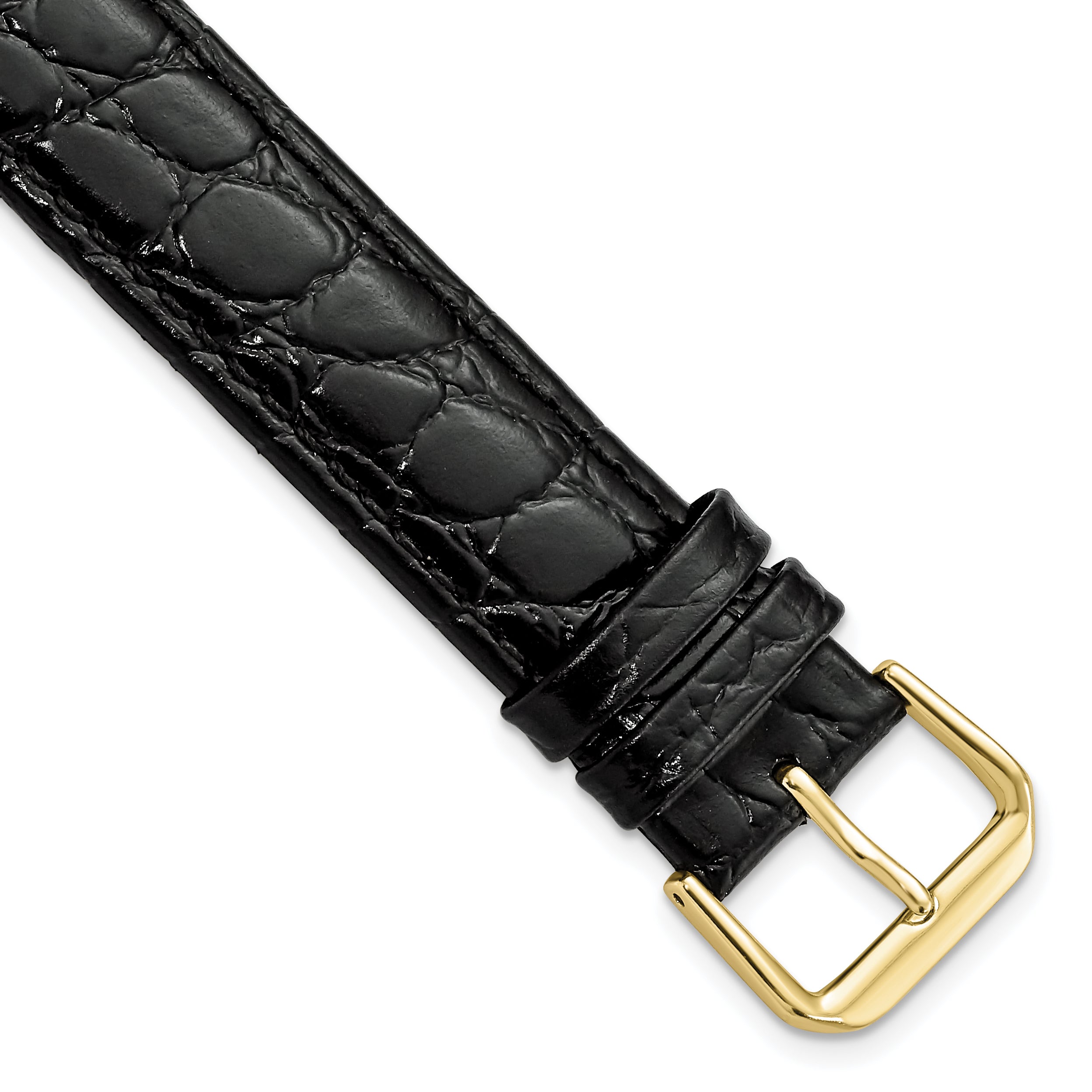 19mm Extra Long Black Alligator Grain Leather with Gold-tone Buckle 9.5 inch Watch Band