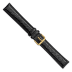 DeBeer 20mm Extra Long Black Alligator Grain Leather with Gold-tone Buckle 9.5 inch Watch Band
