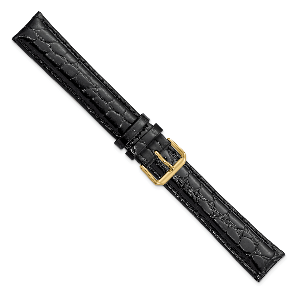 DeBeer 20mm Extra Long Black Alligator Grain Leather with Gold-tone Buckle 9.5 inch Watch Band