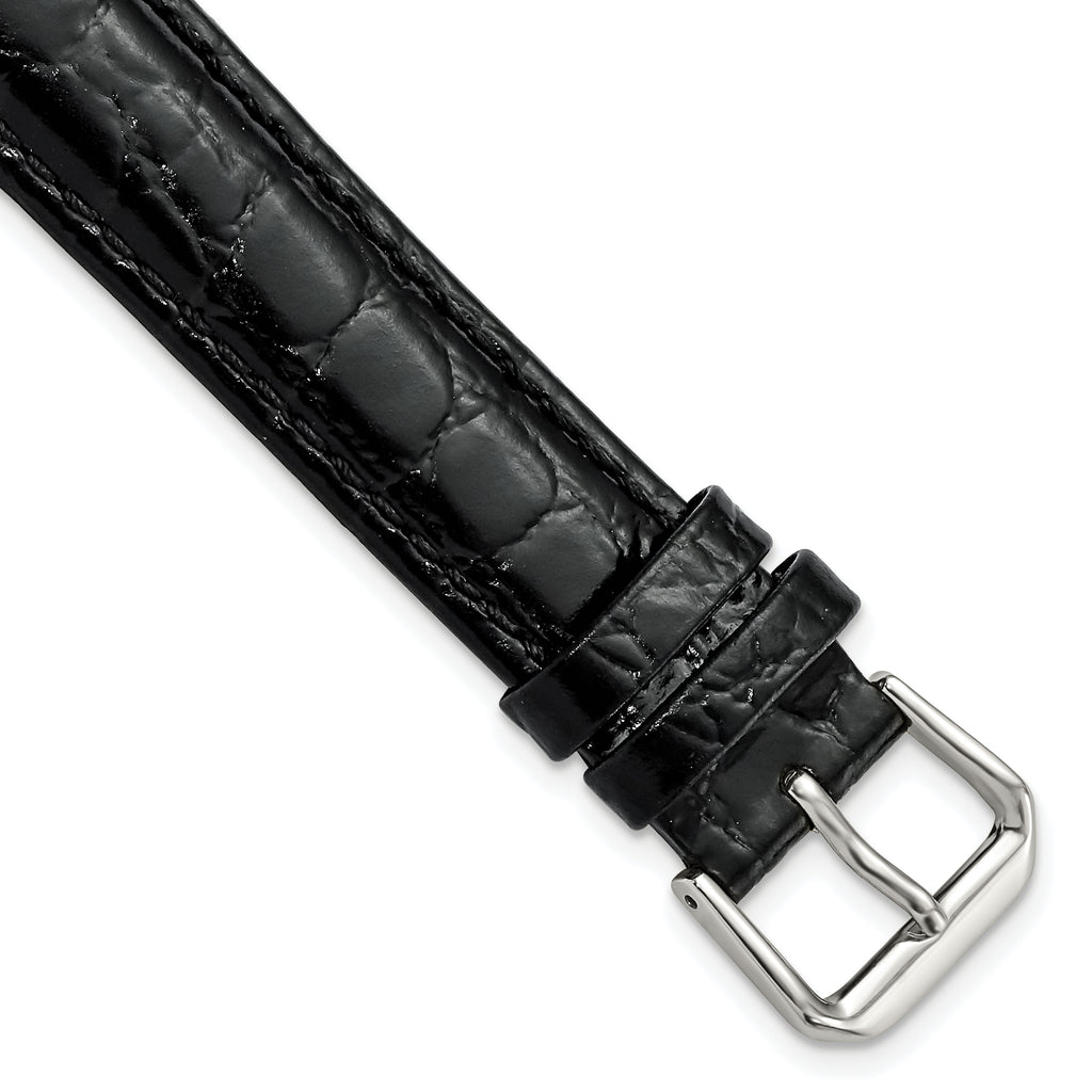 Extra-Long Alligator Grain Leather Watch Band in Black, 19mm
