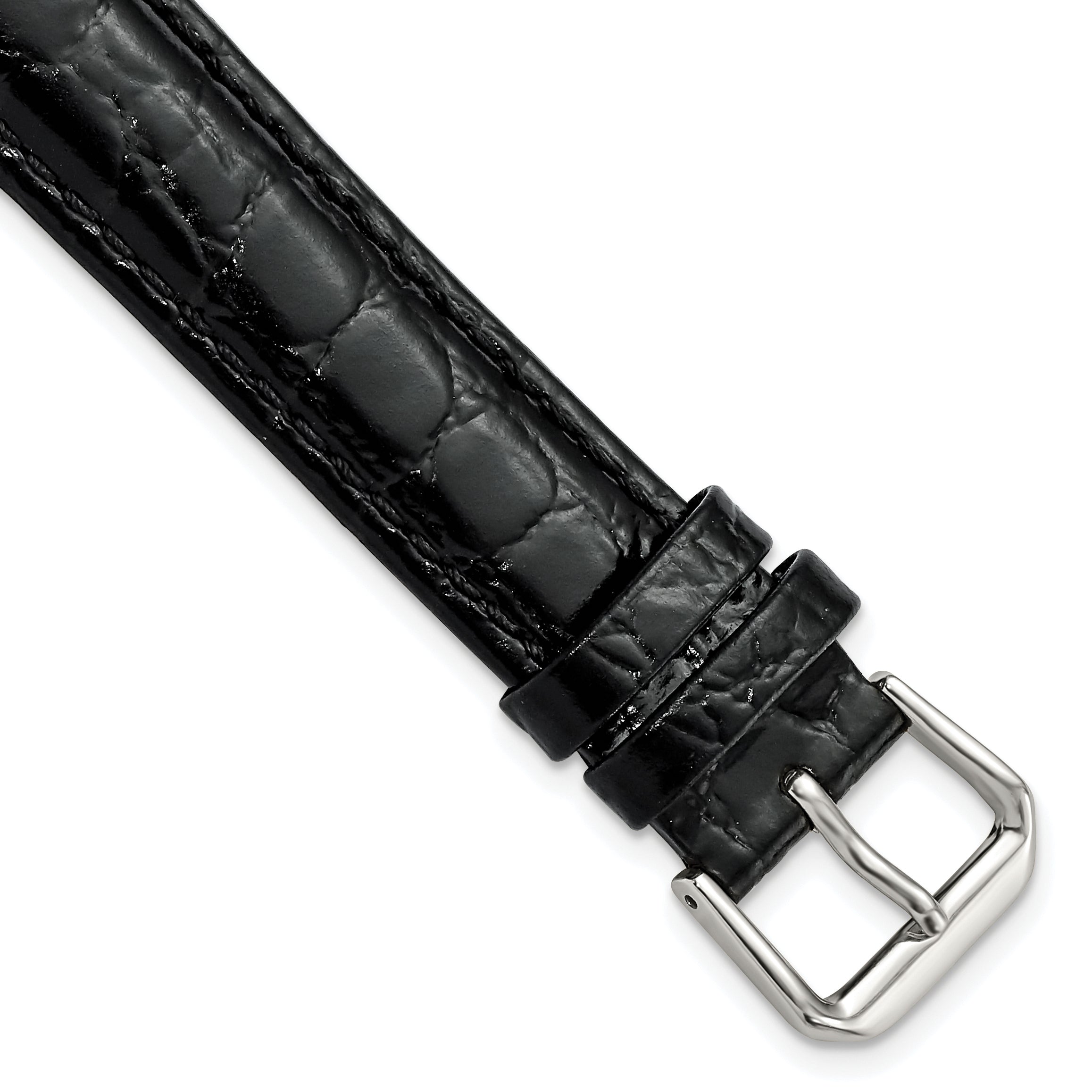 Extra-Long Alligator Grain Leather Watch Band in Black, 19mm