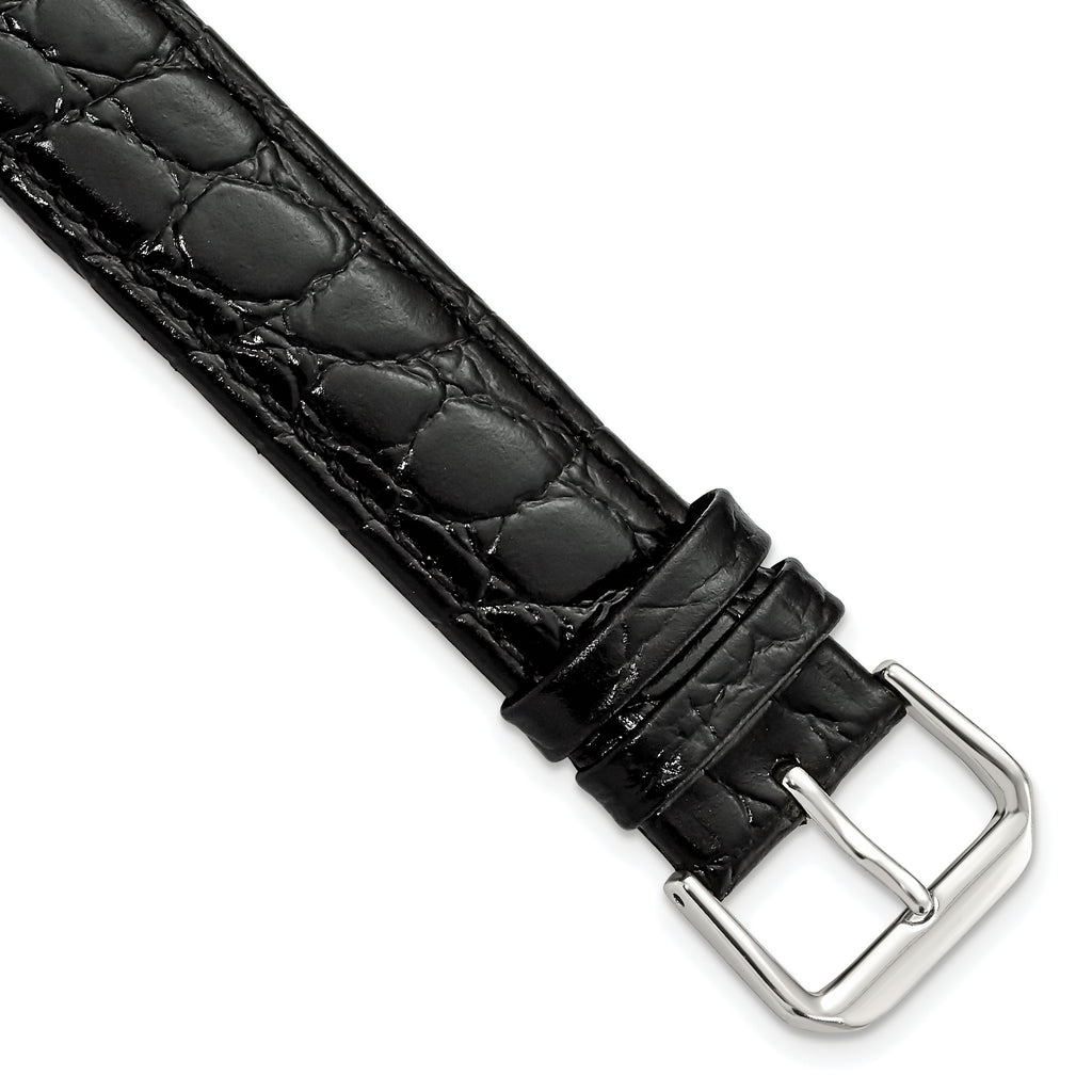 Extra-Long Alligator Grain Leather Watch Band in Black, 19mm