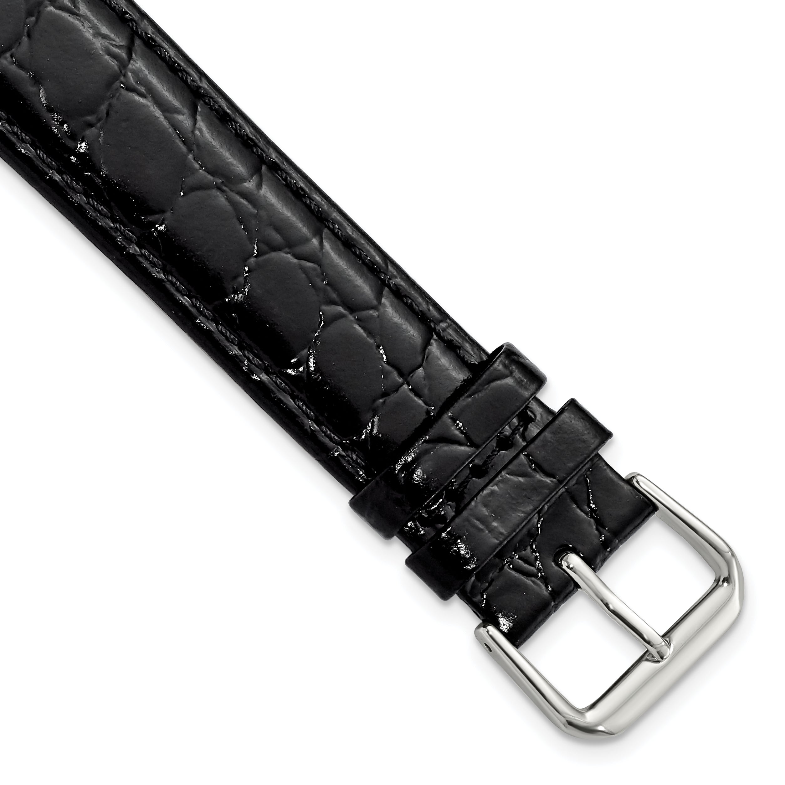 Extra-Long Alligator Grain Leather Watch Band in Black, 19mm