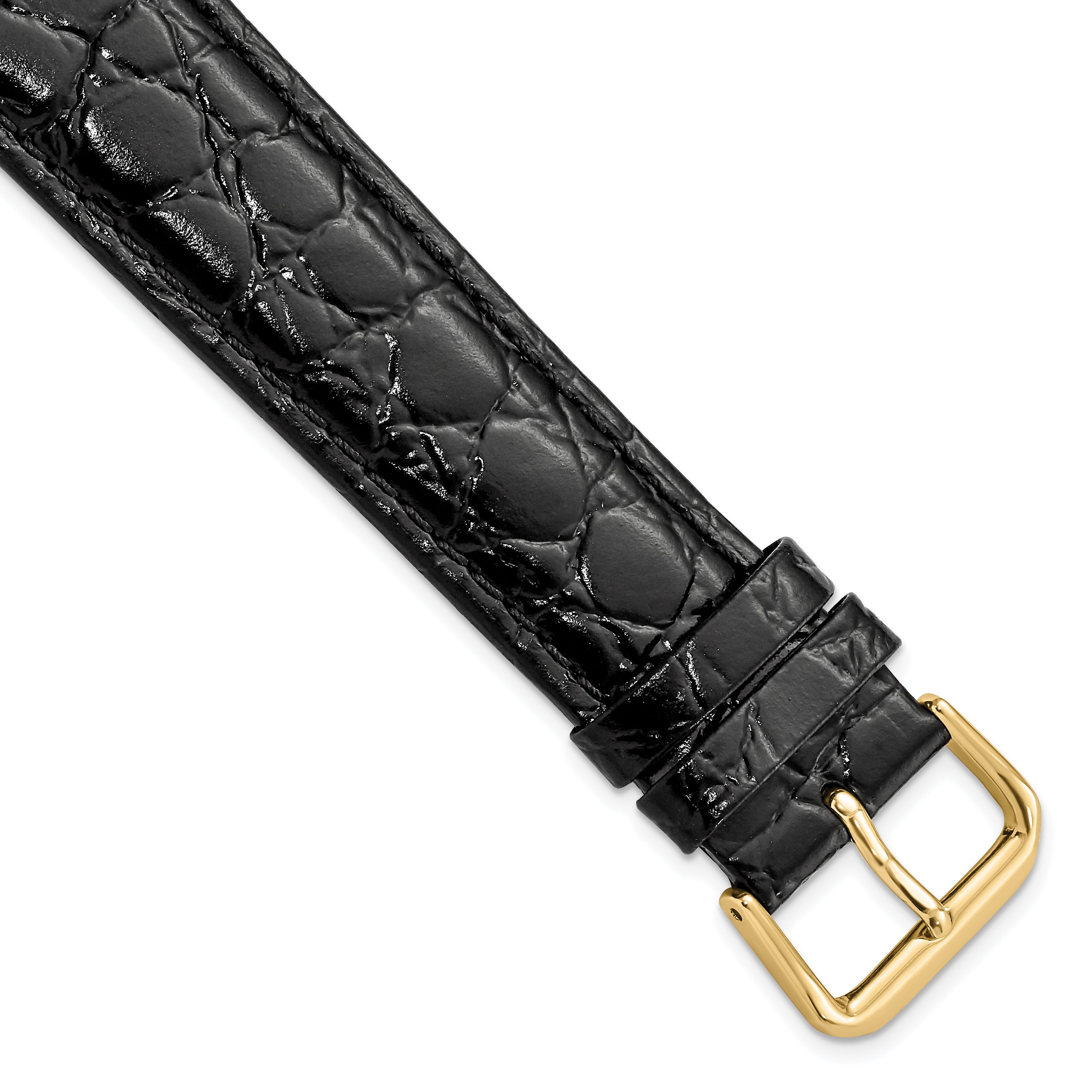 16mm Long Black Alligator Grain Leather with Gold-tone Buckle 8.5 inch Watch Band