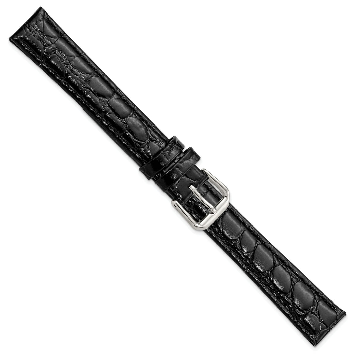Black Alligator-Grain Leather Watch Band in Silver-Tone, 18mm - Sophia Jewelers