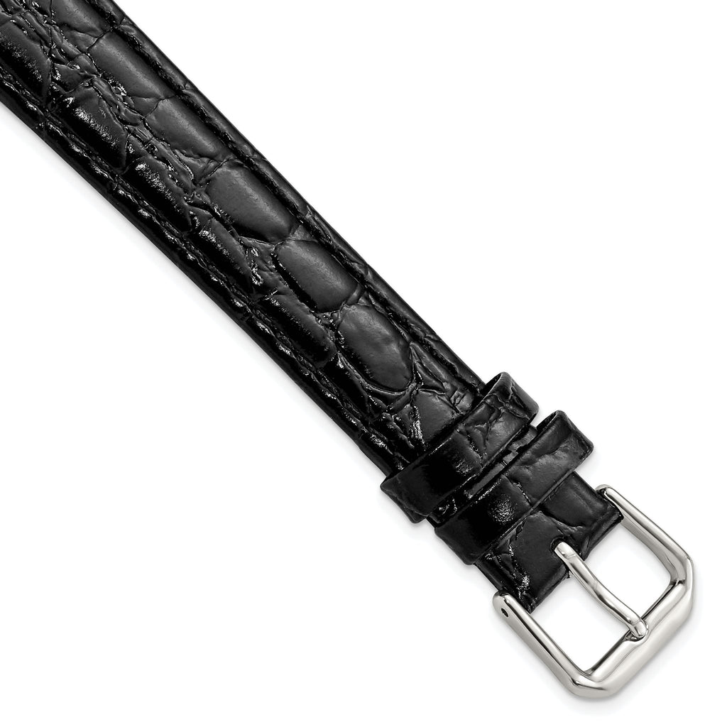 Black Alligator-Grain Leather Watch Band in Silver-Tone, 18mm - Sophia Jewelers