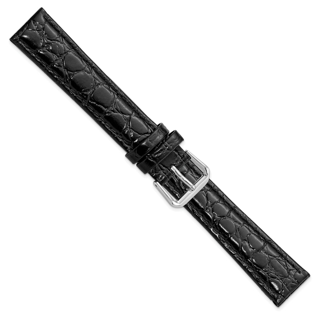 Black Alligator-Grain Leather Watch Band in Silver-Tone, 18mm - Sophia Jewelers